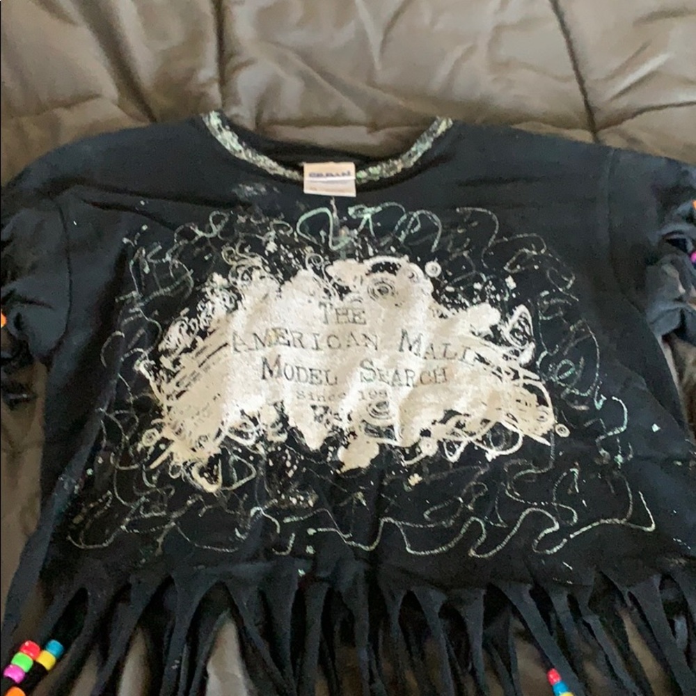 Beaded fringe American model crop top